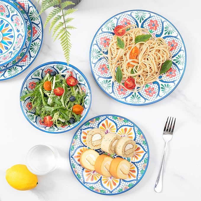 Melamine Dinnerware Sets 12-Piece Dinner Dishes Set for 4 Durable &amp Non Breakable Plates Bowls Set Shatterproof BPA-Free Dishware for Outdoor DiningPicnicCampingRV–Paisley Design