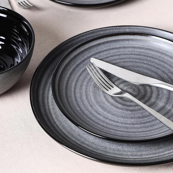 Stone Lain Dua 4-Piece Salad Plate Set Stoneware Black