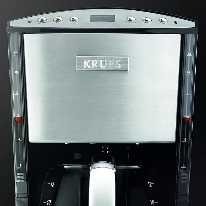 KRUPS 1500635079 Stainless Steel Programmable Coffee Maker with Glass Carafe and LCD Screen 12-cup Silver