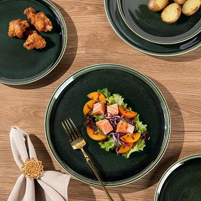 GBHOME Ceramic Dinnerware Sets for 8 24 Pieces Stoneware Plates and Bowls Sets Reactive Glaze Dishes -Scratch Resistant Dishwasher&ampMicrowave Safe Earth Green