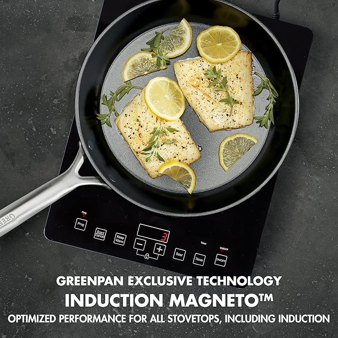 GreenPan GP5 Hard Anodized Healthy Ceramic Nonstick 10 Frying Pan Skillet Heavy Gauge Scratch Resistant Stay Flat Surface Induction Mirror Finish HandleOven Safe PFAS-Free Black