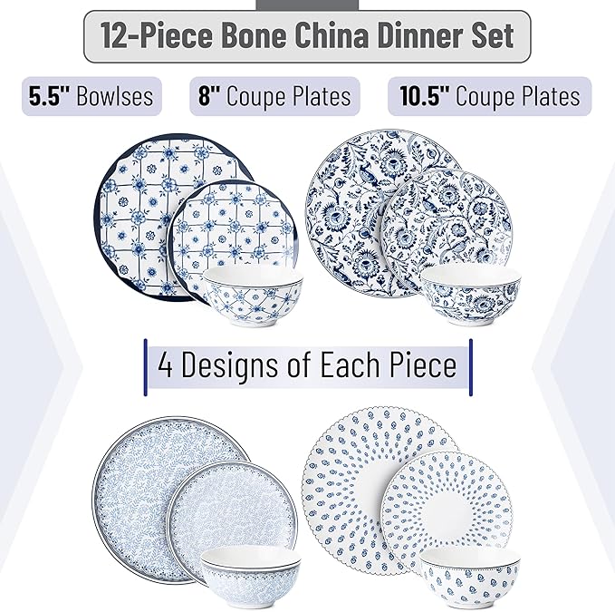 BTaT- Dinnerware Sets for 4 12 pcs Ceramic Dinnerware Sets