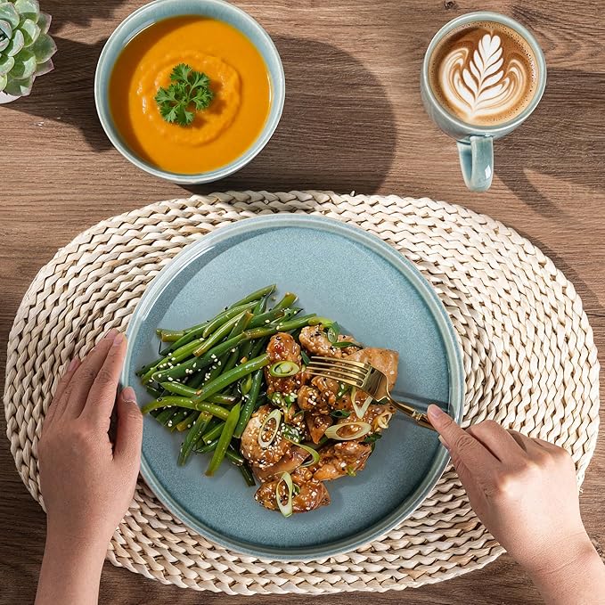 GBHOME Ceramic Dinnerware Sets for 6 18 Pieces Stoneware Plates and Bowls Sets Scratch Resistant Dishes Dishwasher &amp Microwave Safe Reactive Glaze-Malachite Green