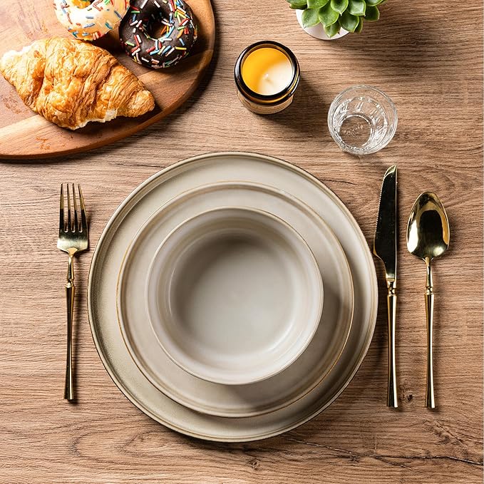 AmorArc Stoneware Dinnerware SetsRound Reactive Glaze Plates and Bowls SetHighly Scratch Resistant | Dishwasher &amp Microwave Safe Dishes SetService for 4 (12pc)