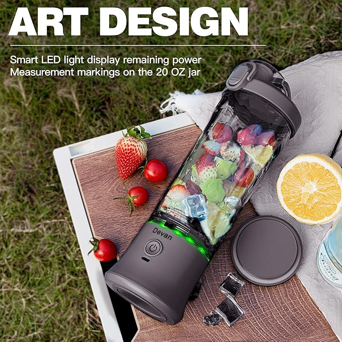 Portable Blender Shakes and Smoothies Waterproof 20 oz BPA Free Blender Cup and a Travel Lid. (Black 20 oz)