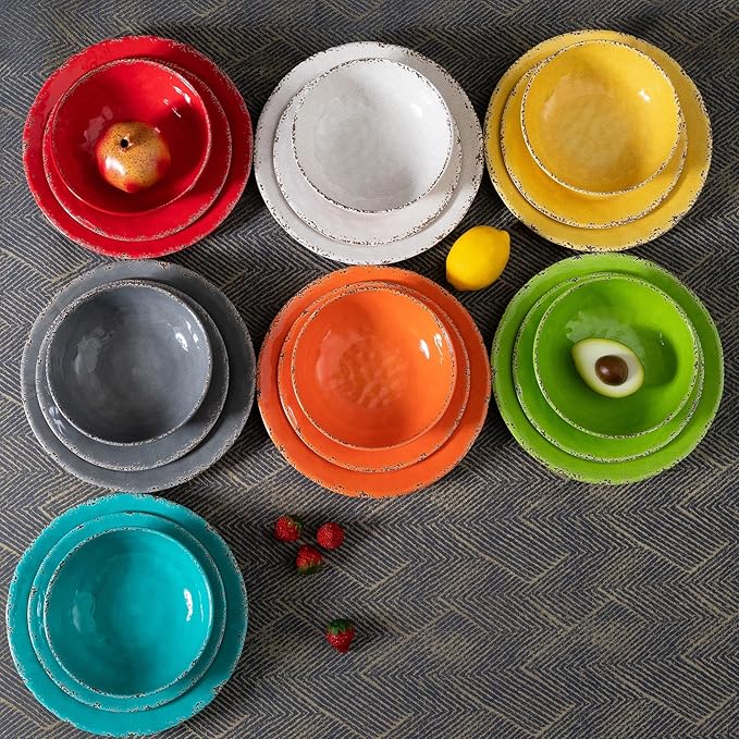 12-Piece Rustic Melamine Dinnerware Set With Dinner Plate Salad Plate And Large Capacity All Purpose BowlsService for 4 Indoor And Outdoor Use Yellow