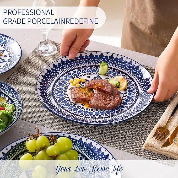 Bestone Ceramic 12-Pieces Dinnerware Sets Ceramic Dish Plates and Bowls Sets Dishes Set for 4 Dinner Salad Dessert Plates and Cereal Bowls Set GiftVintage Blue
