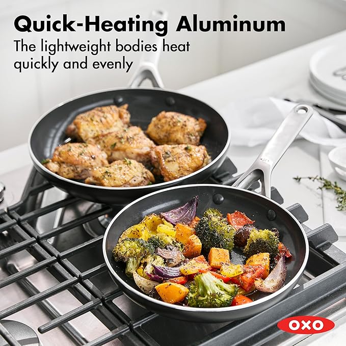 OXO Agility Series 12 Piece Cookware Pots and Pans Set Ceramic Nonstick PFAS-Free Induction SkilletsSaucepansLidsEven HeatingStainless Steel HandlesChip-Free RimsDishwasher &amp Oven SafeBl
