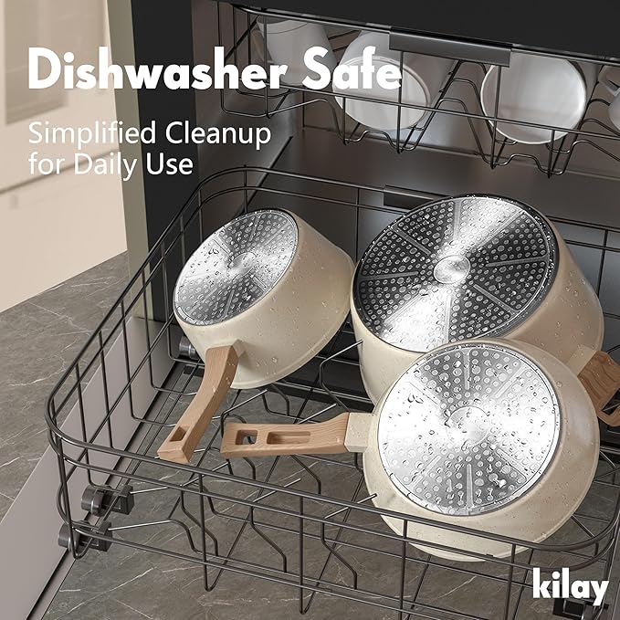 KILAY 23 Pcs Pots and Pans Set Nonstick Cookware Sets White Granite Induction Kitchen Cooking Set with Frying Pans &amp Saucepans