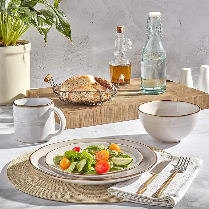 Tabletops Gallery Speckled Farmhouse Collection- Stoneware Dishes Service for 4 Dinner Salad Appetizer Dessert Plate Bowls 16 Piece Geneva Dinnerware Set