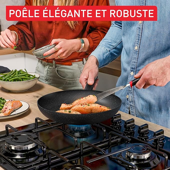Tefal Explore Stone – Set of 2 Frying Pans 24/28 cm Fixed Handle Non-Stick Coating Suitable for Induction Thermo-Signal