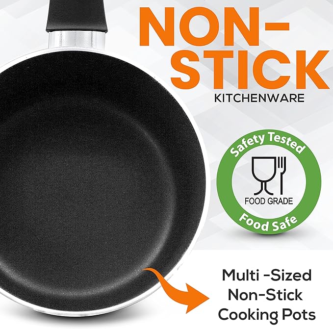 SereneLife Kitchenware Pots &amp Pans Basic Kitchen Cookware Black Non-Stick Coating Inside Heat Resistant Lacquer (15-Piece Set) One Size Gold