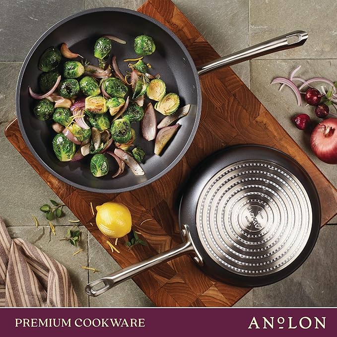 Anolon Accolade Forged Hard Anodized Nonstick Frying Pans/Skillet Set 8 Inch and 10 Inch - Moonstone Gray