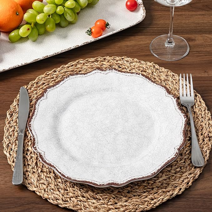 LEHAHA Farmhouse White Melamine Dinnerware Sets 12 Piece Plates and Bowls Set Perfect Weight and Unbreakable Camping Dishes Dinnerware Sets Service for 4 Indoor and Outdoor Use Dishwasher Safe