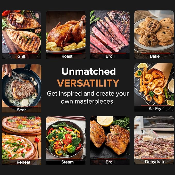 Nuwave Infra-Red Primo Grill Oven Integrated Smart Thermometer Nonstick Grill Bottom &amp Convection Top for Surround Cooking Cook Fresh or Frozen Durable Power Dome Included