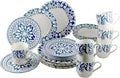 Tudor Royal Collection 24-Piece Premium Quality Round Porcelain Dinnerware Set Service for 6 - HENNA BLUE See 10 Designs Inside