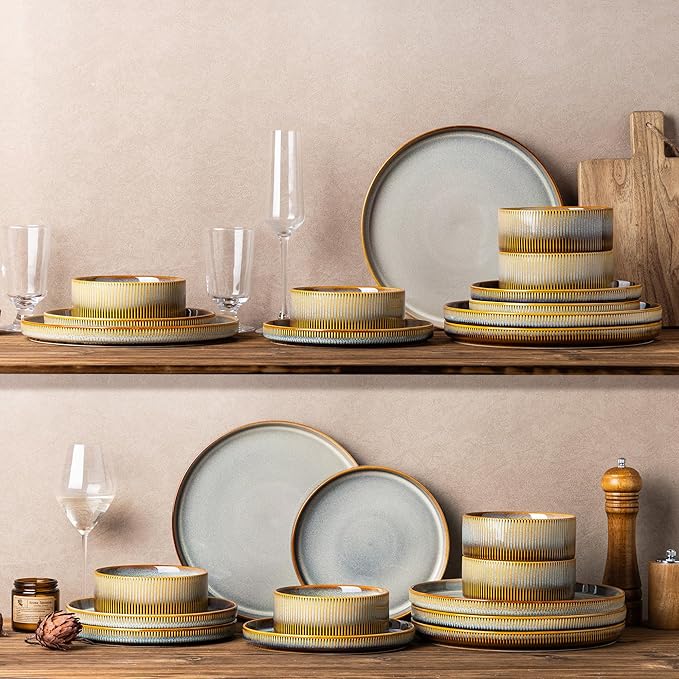 TheTerra Ceramic Dinnerware Sets for 4 12 Pieces Porcelain Lightweight Plates and Bowls Sets Scratch Resistant Dish Set Oven &amp Microwave &amp Dishwasher Safe Dusk Blue