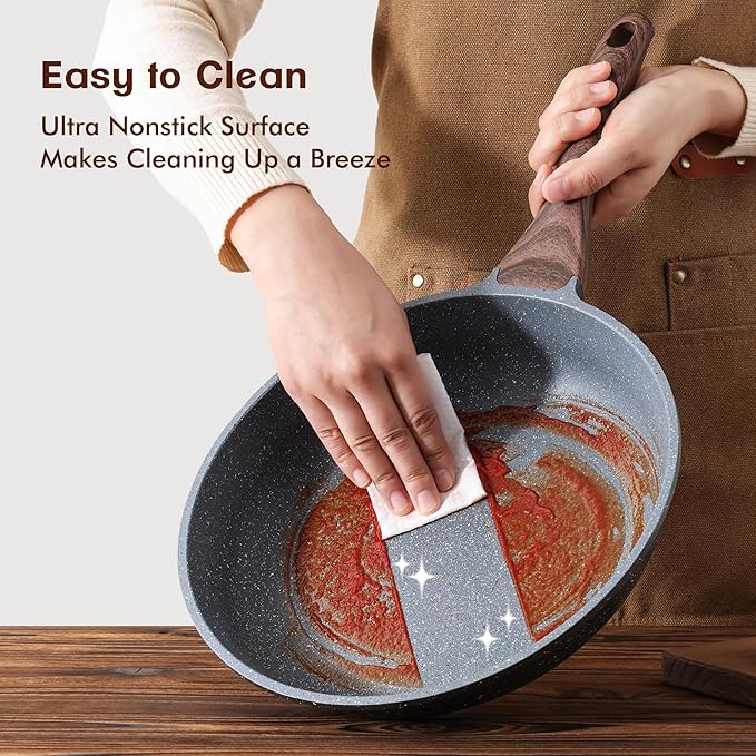 SENSARTE Nonstick Frying Pan Skillets Swiss Granite Coating Omelette Pans Healthy Cookware Chef's Pan Free of Intentionally Added PFOA (8+12.5 Inch)