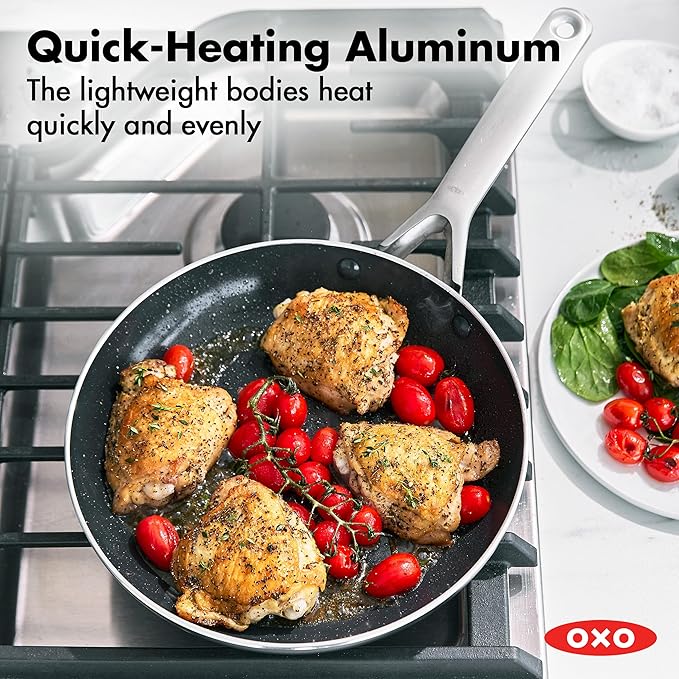 OXO Agility Series 12 Piece Cookware Pots and Pans Set Ceramic Nonstick PFAS-Free Induction SkilletsSaucepansLidsEven HeatingStainless Steel HandlesChip-Free RimsDishwasher &amp Oven SafeBl