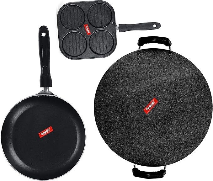 Sumeet NonStick Grizaj Cookware Set (Tawa-30.5cm Dia + Mini Multi Snack Maker - 4 Cavity -19.5cm + Tapper pan - 0.6Ltr - 20Cm Dia)