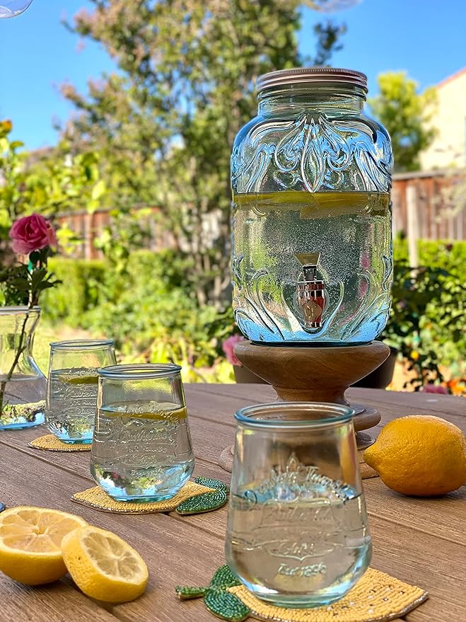 Euro Ceramica Barra Collection Stackable Recycled Glass Tumblers 10 oz Drinking Glasses Set of 6