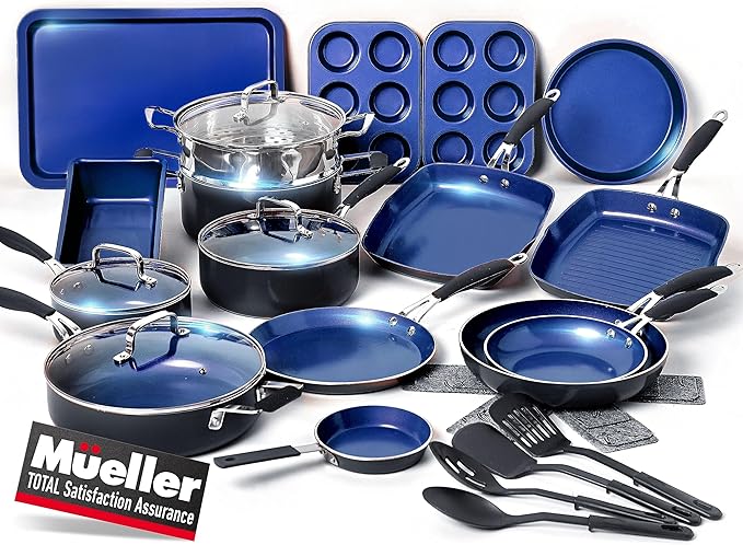 Mueller Sapphire UltraClad Kitchen Induction Pots and Pans Set Nonstick Induction Cookware Sets -24pc for Cooking Kitchen Cookware Sets Frying Pans