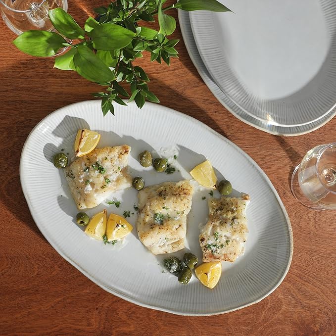 Gibson Elite Sandy Pines 3 Piece Oval Platter Set 15.7” 13.75” &amp 12” Stoneware Serving Platters Reactive Glaze Finish Taupe Microwave &amp Dishwasher Safe