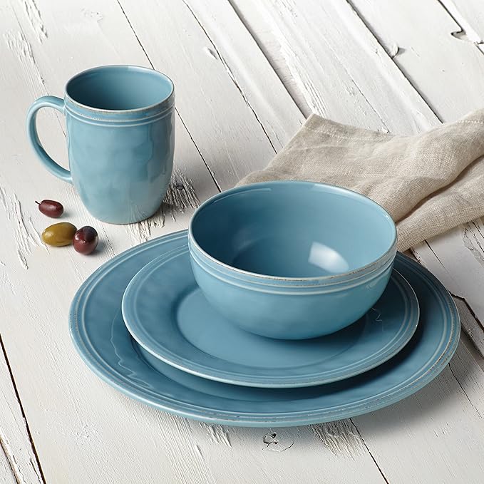 Rachael Ray Cucina Dinnerware 16-Piece Stoneware Dinnerware Set Agave Blue