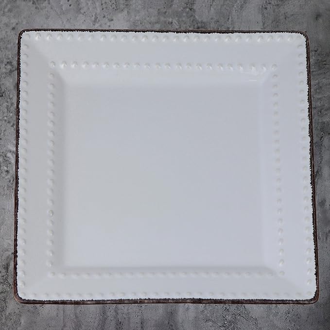 16 Piece Square Beaded Stoneware Dinnerware set by Lorren Home Trends White