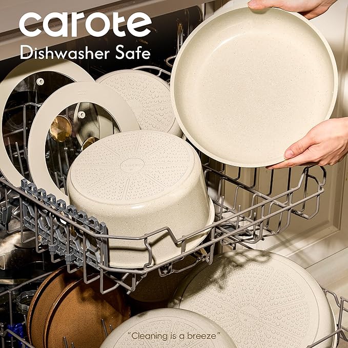 CAROTE 25PCS Ceramic Cookware Set Pots and Pans set Non Stick RV Kitchen Cooking Set Removable Handles Oven Safe Induction Cookware Non-toxic Kitchen Cooking Set PFAS and PFOA Free