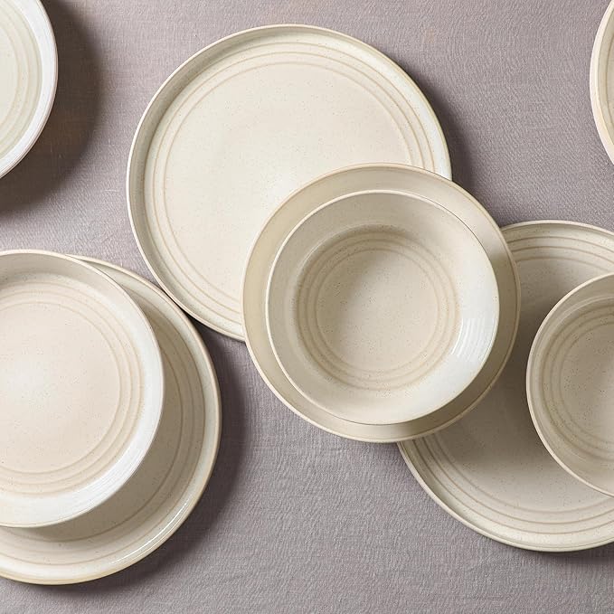 Stone Lain Claire 4-Piece Dinner Plate Set Stoneware Plates Dishwasher and Microwave Safe Dish Set for 4 White
