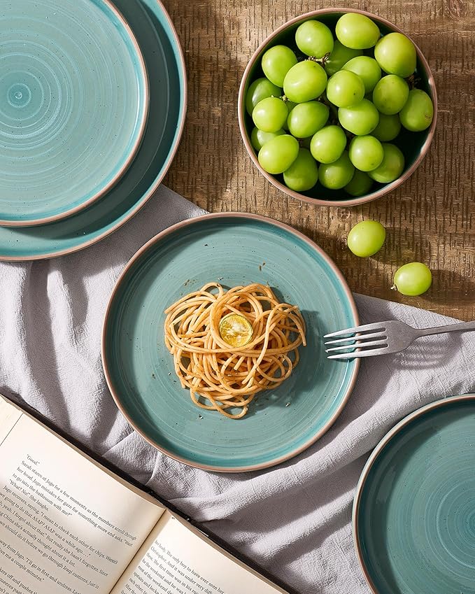 Famiware Meteor Plates and Bowls Sets for 4 12 Pieces Dinnerware Sets Microwave and Dishwasher Safe Dishes Set Peacock Green