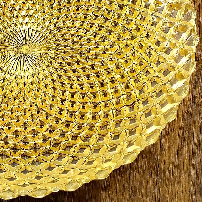 Red Pomegranate PAVO Glass Dinnerware Set Set of 12 pcs Gold