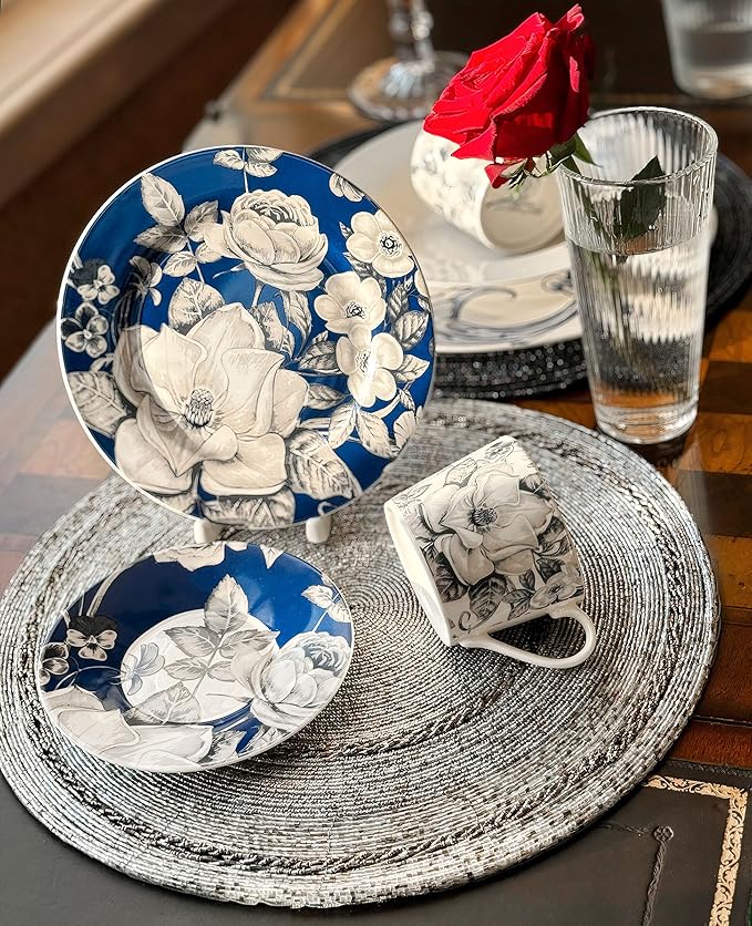 STP GOODS Bone China Dinnerware Set of 20 for 4 pers. Plates and Bowls Sets Dish Set Plate Set Dinner Plates Set Dishes Set of 20 Stoneware Dinnerware Set (Azur de Limoges)