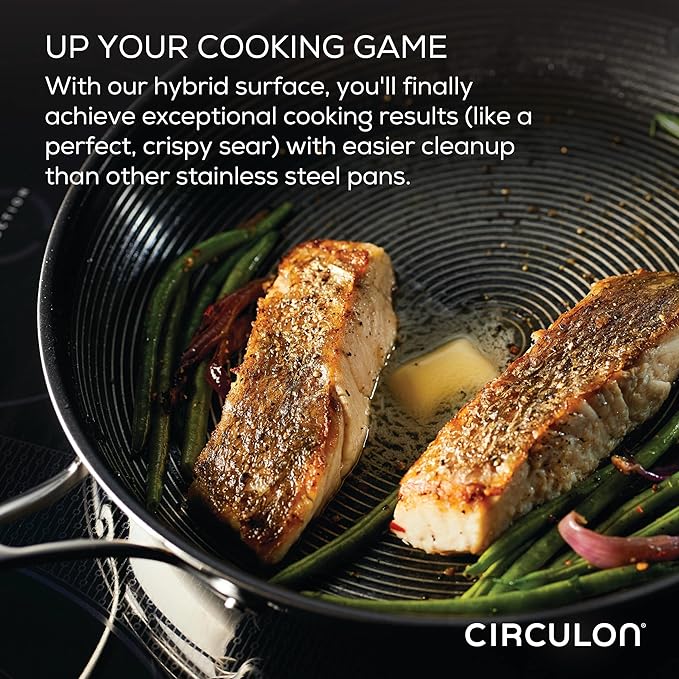 Circulon Clad Stainless Steel Induction Frying Pan and Wok Set with Hybrid SteelShield and Nonstick Technology 4 Piece - Stainless Steel
