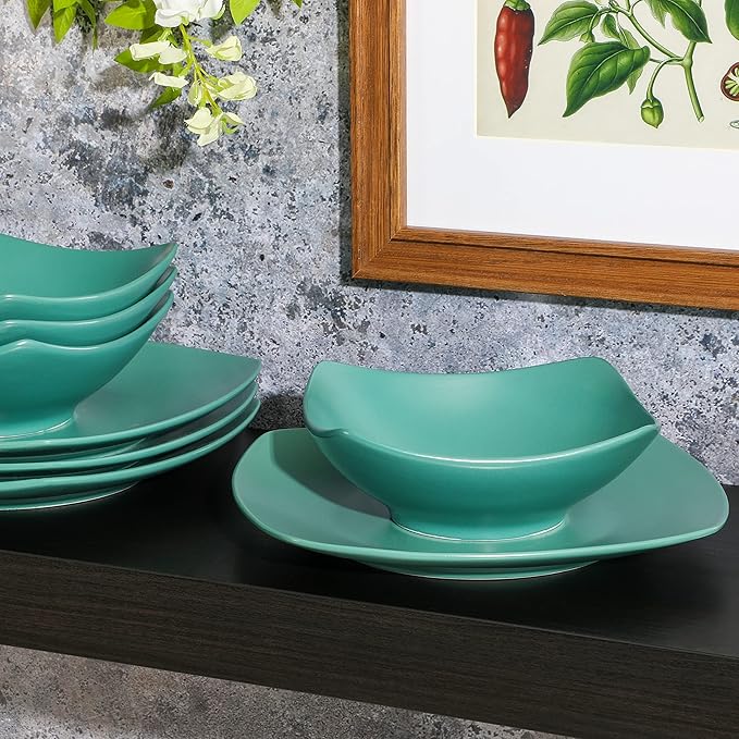 Gibson Home Zen Buffet Matte Porcelain 8 Piece Chip and Scratch Resistant Plates and Bowls Dinnerware Set - Green Service for 4 (8pcs)