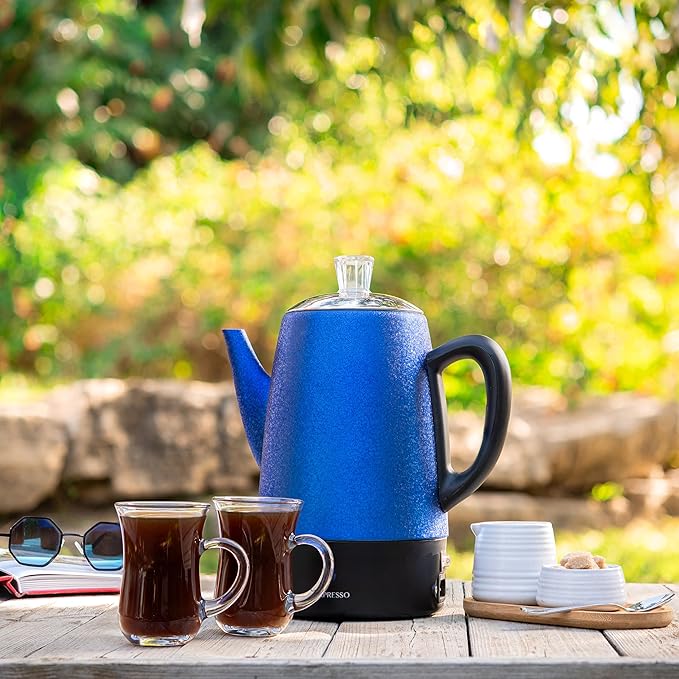 Mixpresso 10 Cup Percolator Coffee Pot Electric Stainless Steel Coffee Percolator Electric With Keep Warm Function Classic Perculator Pot With Removable Basket for Home or Office - Shiny Blue