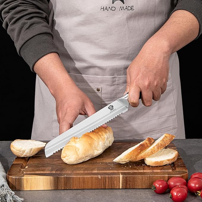 WILDMOK Knife Set 7 Piece Kitchen Knife Set with Block Wooden German Stainless Steel Sharp Chef Knife Set with Sharpener