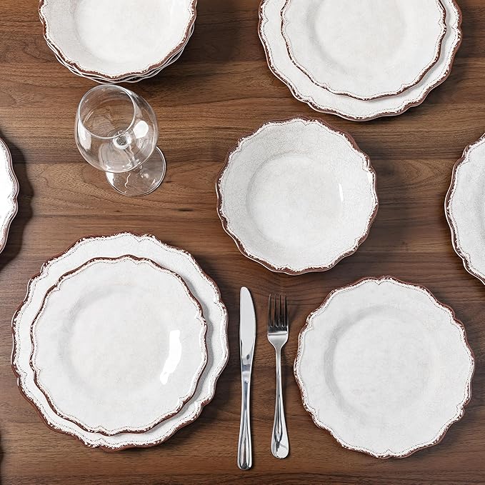 LEHAHA Farmhouse White Melamine Dinnerware Sets 12 Piece Plates and Bowls Set Perfect Weight and Unbreakable Camping Dishes Dinnerware Sets Service for 4 Indoor and Outdoor Use Dishwasher Safe