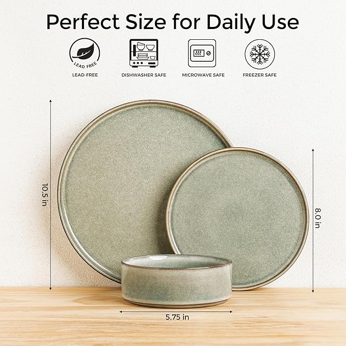 AmorArc Ceramic Dinnerware Sets Handmade Reactive Glaze Stoneware Plates and Bowls SetsHighly Chip and Crack Resistant | Dishwasher &amp Microwave Safe Dishes Set Service for 4 (12pc)