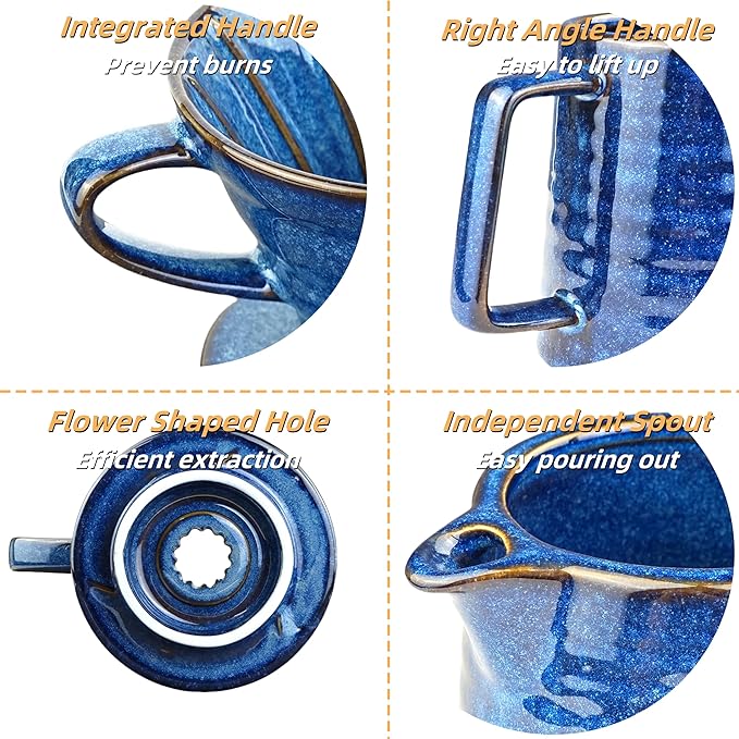 Pour Over Coffee MakerCeramic Coffee Maker With 40 pcs Paper Filter15oz/450ml Pour Over Coffee Dripper (Starry Blue V02)