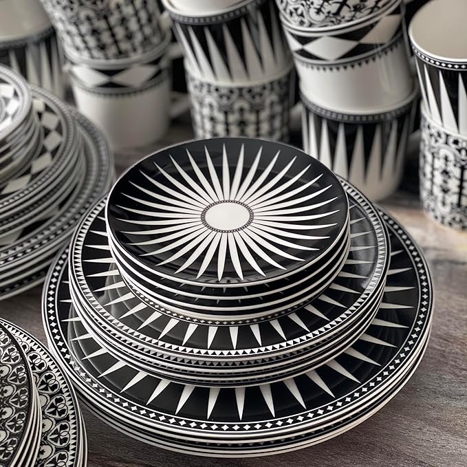 Caskata Unique Design Appetizer Plates Set of 4 | High-Design Lead-Free Porcelain Dinnerware Dessert Plates Set | Black Dinnerware Set for Entertaining Everyday Wedding or Birthday Gifts | 6.35 in