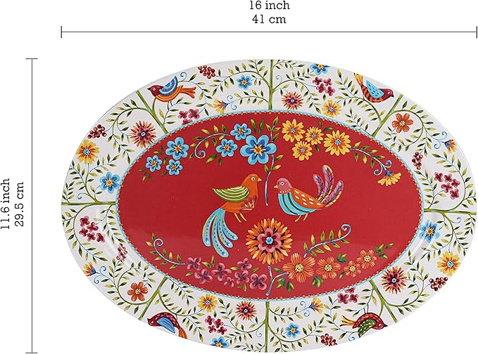 Bico Red Spring Bird Ceramic 16 inch Oval Platter Microwave &amp Dishwasher Safe