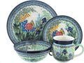Blue Rose Polish Pottery - Green Teresa 4 PC Place Setting - Service for 1-1 Place Setting - Great for Everyday Dining Casual Dining or as Formal Dinnerware