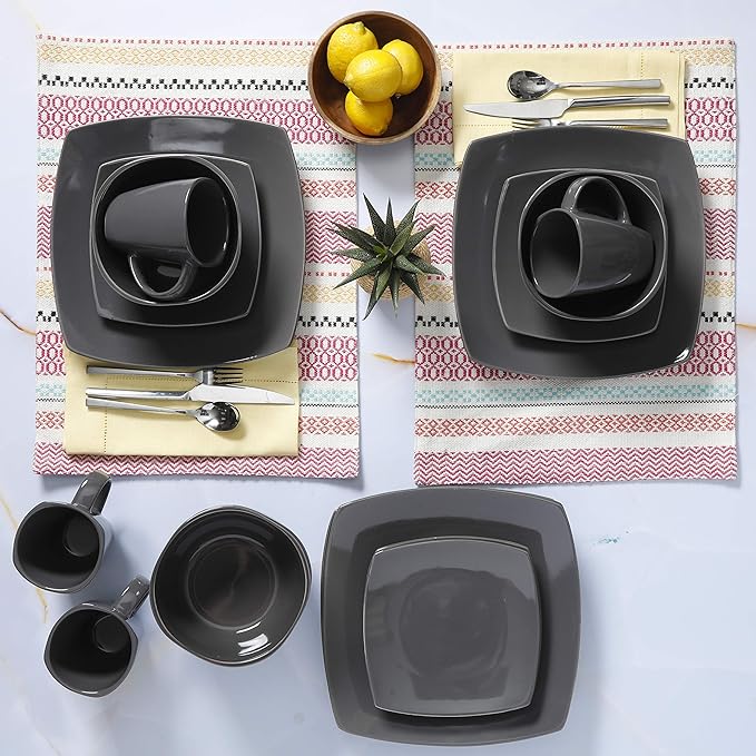 Gibson Soho Lounge Square Reactive Glaze Dinnerware Set Grey - 97558.16RM Service for 4 (16pcs)