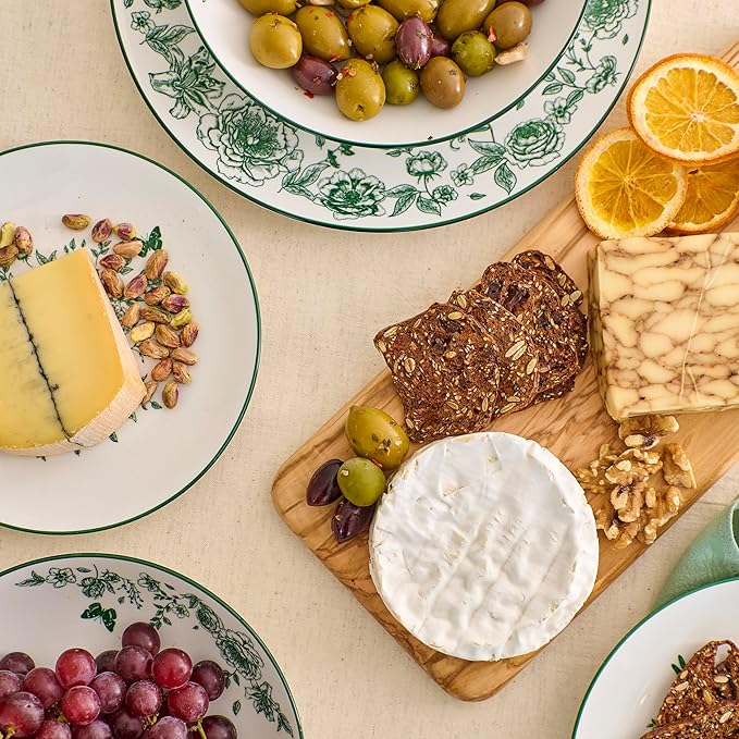 Stone Lain Esme 32-Piece Dinnerware Set Porcelain Plates and Bowls Set Cereal and Patsa Bowls Dish Set for 8 Green