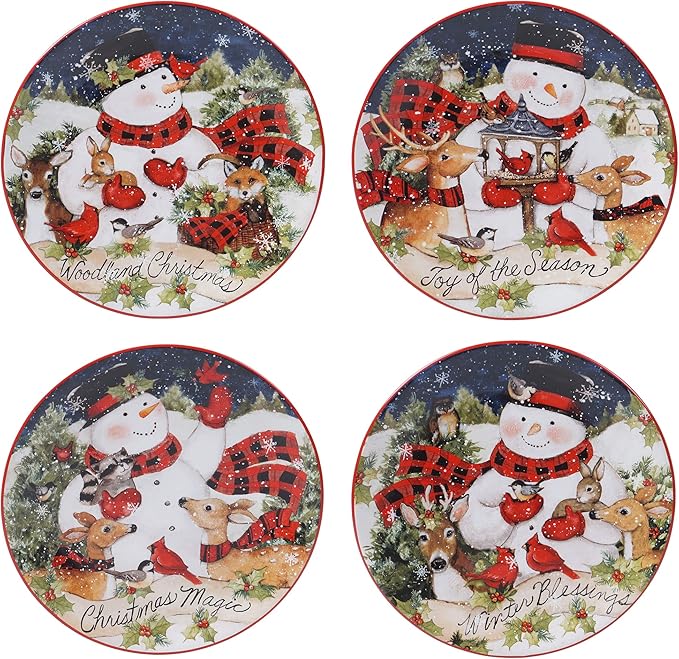 Magic of Christmas Snowman 16-Piece Holiday Dinnerware Set – Service for 4 – Cheerful Winter Plates Mugs &amp Bowls for Family Meals Holiday Gatherings &amp Festive Table Settings