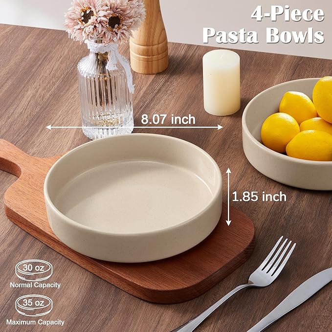 E-far Stoneware Dinnerware Sets with Pasta Bowls Set of 4 Bundle 12PCS Plates and Bowls Dish 35oz Ceramic Large Salad Bowl Plates for Serving Soup Dinner Microwave &amp Dishwasher Safe Speckled K