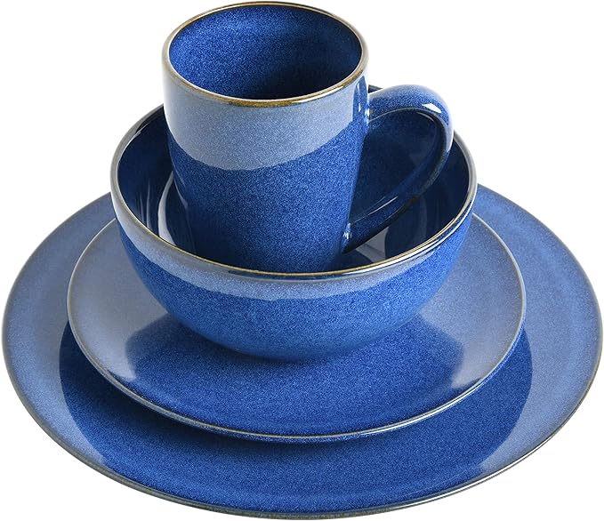 Gibson Elite Lisbon Reactive Dinnerware Set Cobalt Blue Service for 4 (16pcs)