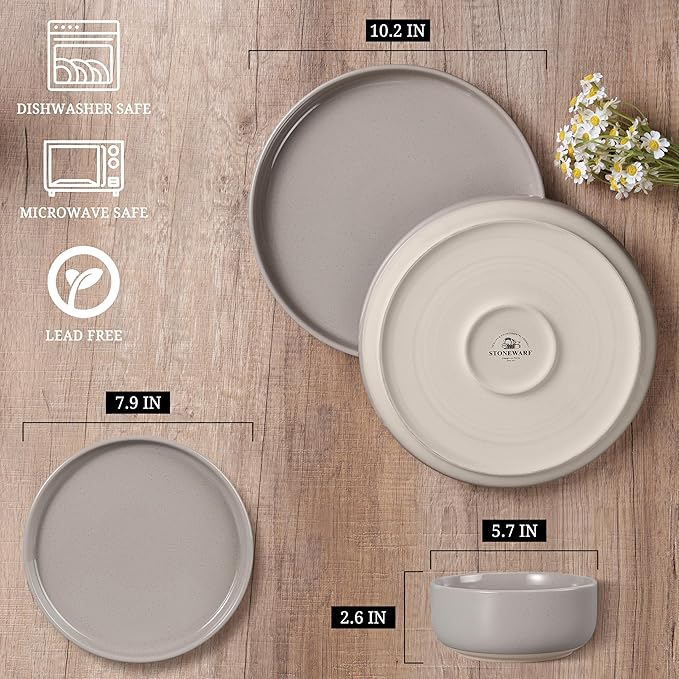 HaWare Dinnerware Sets 28 Pieces Stoneware Plates and Bowls Set Ceramic Dish Set for Home Restaurant Chip and Scratch Resistant Microwave &amp Dishwasher Safe Speckled Cream Coffee